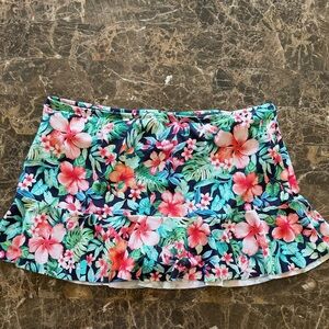 Tommy Bahama Floral Ruffle Swim Skirt - Navy with Pink & Green Flowers